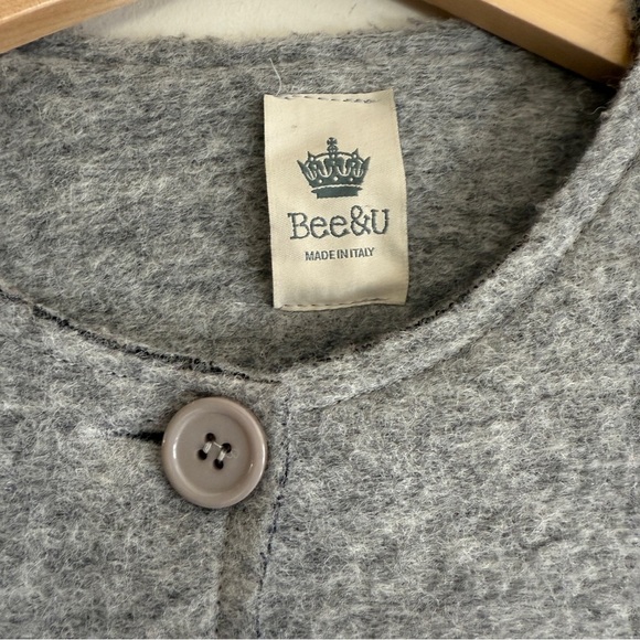 Bee & U Light Grey Italian Wool Button Mid Length Women's Jacket SZ Med - Picture 2 of 14